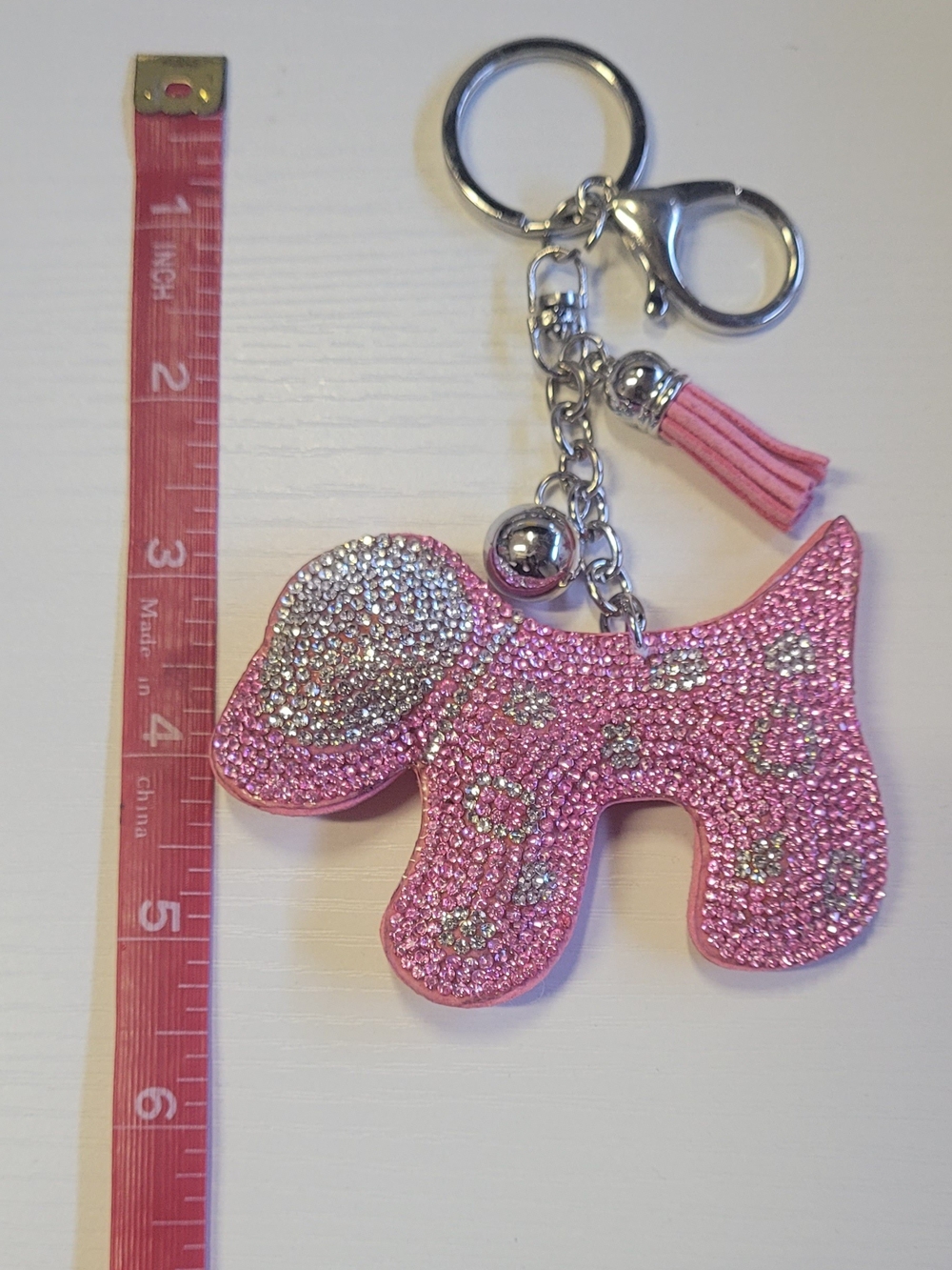 Cotton Candy Pink Sparkle Dog Keychain for Kids - Cute Tassel Charm